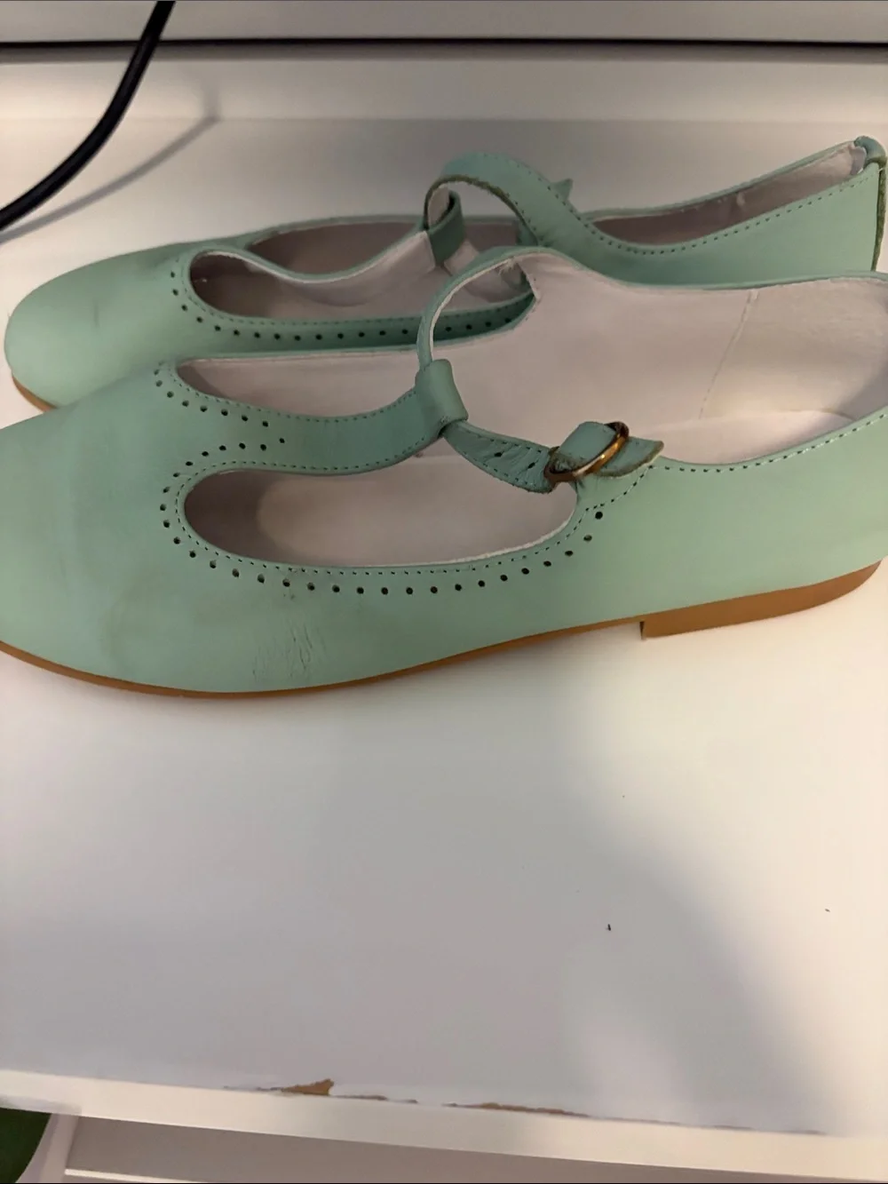 Girls' Mint T‑Strap Dress Flats with Buckle Size 34